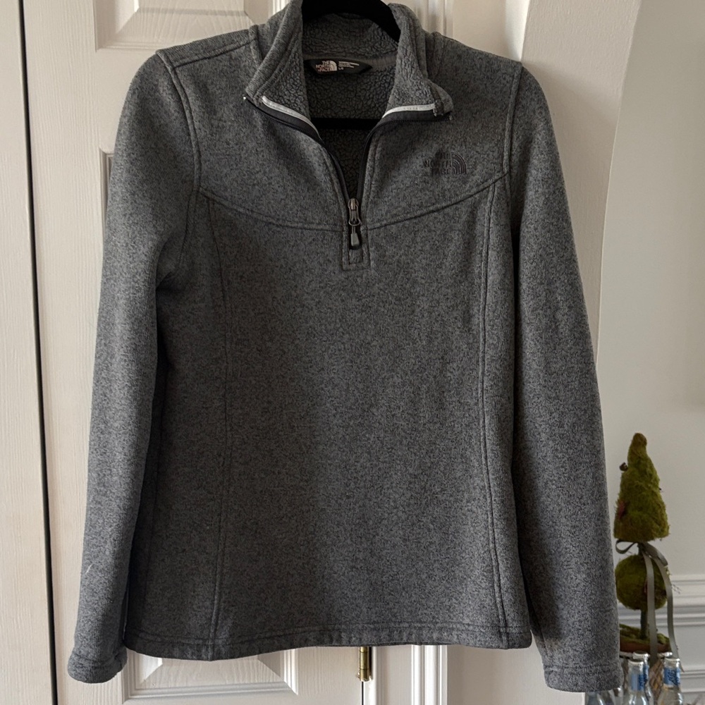 The North Face Women's Sweater Fleece Jacket Quarter-Zip Pullover Gray Large EUC
